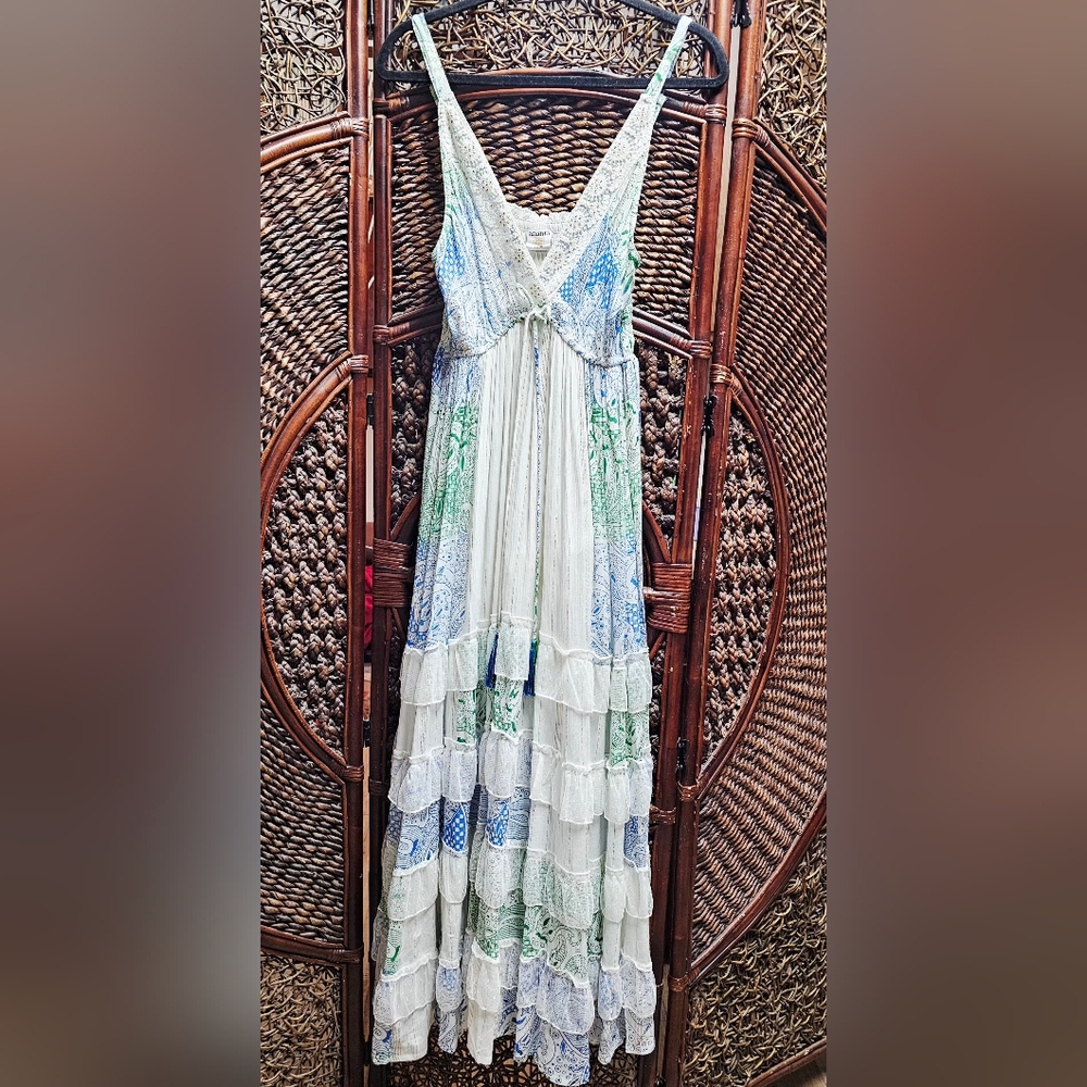 NWT Ananta White Boho Tiered Ruffle Tassel Maxi Dress - Picture 4 of 4